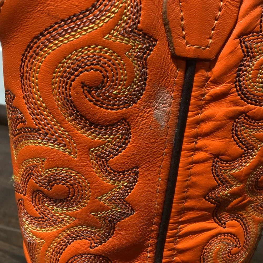 Cody James Kids Cowboy Boots Orange Brown Leather Square Toe BSC1867 Size 11D